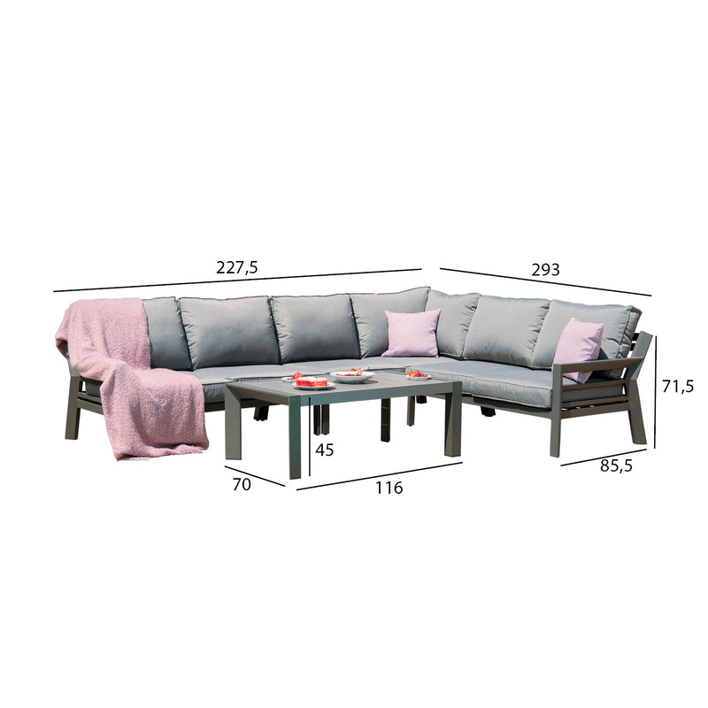 Garden furniture set TOMSON table and corner sofa, dark grey - kuva 2