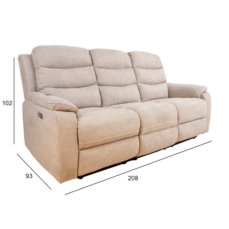 Recliner sofa MIMI 3-seater with electric mechanism, light grey - kuva 2