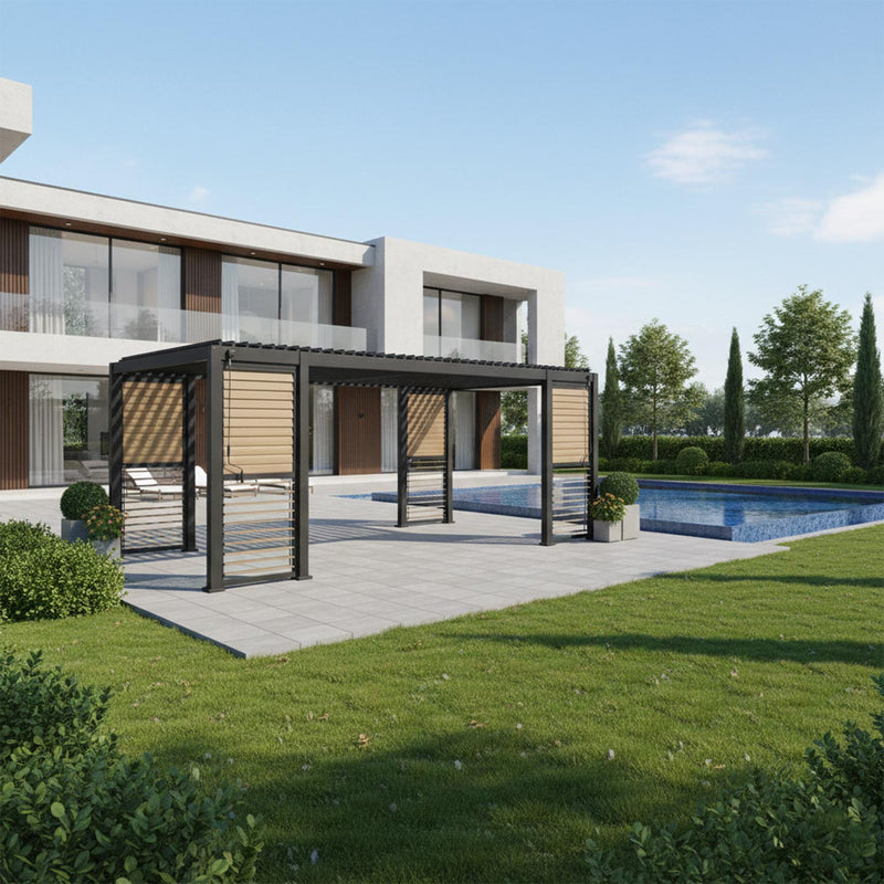 Gazebo MIRADOR-111 with louvred walls 3x6m, dark grey - kuva 9