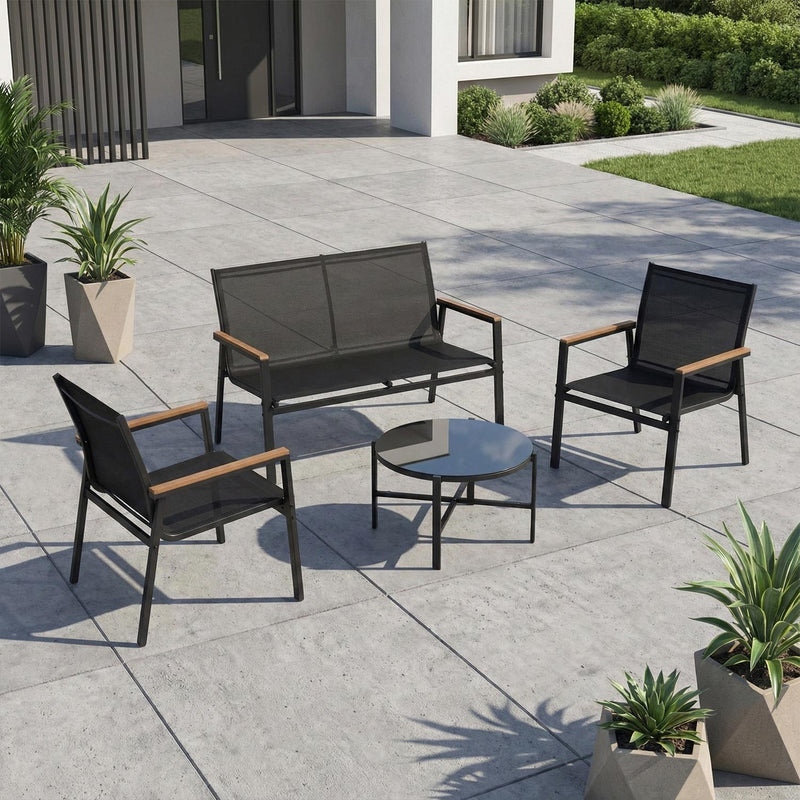 Garden furniture set CANAAN table, bench and 2 chairs, black - kuva 8