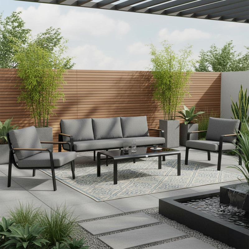 Garden furniture set LONA table, sofa and 2 chairs, grey/black - kuva 8