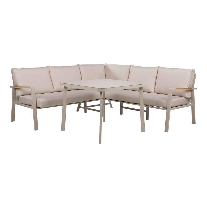 Upland puutarhakalustesetti, pöytä ja kulmasohva, beige