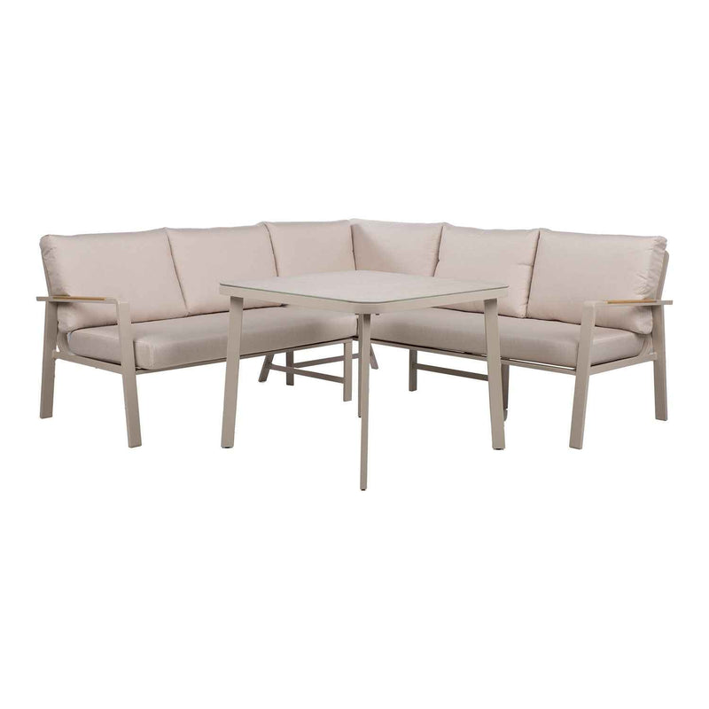Upland puutarhakalustesetti, pöytä ja kulmasohva, beige