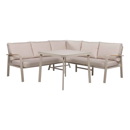 Upland puutarhakalustesetti, pöytä ja kulmasohva, beige