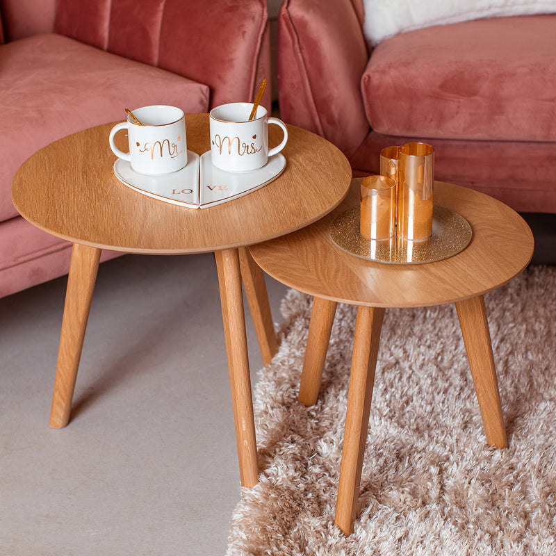 Side tables HELENA 2pcs set D40xH40cm, D50xH45cm, oak - kuva 5
