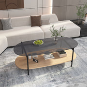 Coffee table CINDY 120x55xH40cm, grey glass/melamine oak - kuva 6