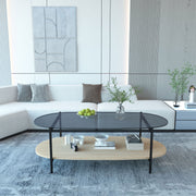 Coffee table CINDY 120x55xH40cm, grey glass/melamine oak - kuva 7