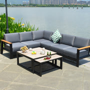 Garden furniture set FELINO corner sofa, 2 tables, black - kuva 8