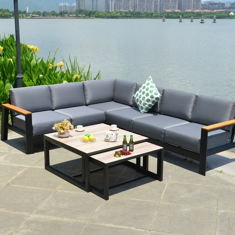 Garden furniture set FELINO corner sofa, 2 tables, black - kuva 8