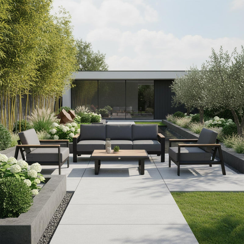 Garden furniture set FELINO table, sofa and 2 chairs, black - kuva 6