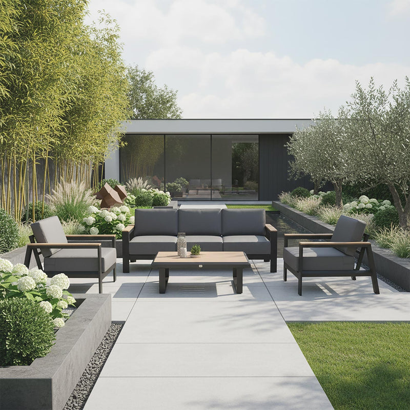 Garden furniture set FELINO table, sofa and 2 chairs, black - kuva 7