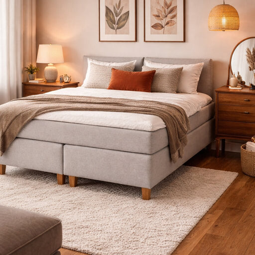 UINU Premium+ jenkkisänky vaaleanharmaa kangas ja paksu patja