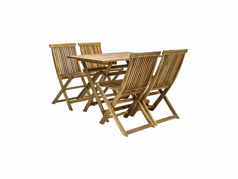 Finlay 4 ruokailuryhmä puinen pöytä ja ruskeat klaffituolit ulkokäyttöön