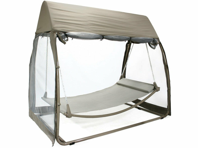 Sunday riipukeinu katoksella pihatuoli beigen värinen ja rottinkimainen materiaali