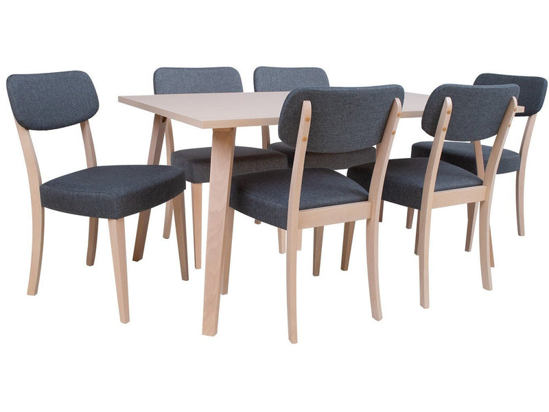 MAKU Adora 6 ruokailuryhmä pyökki puu basic pöytä ja tuolit vaaleanruskea