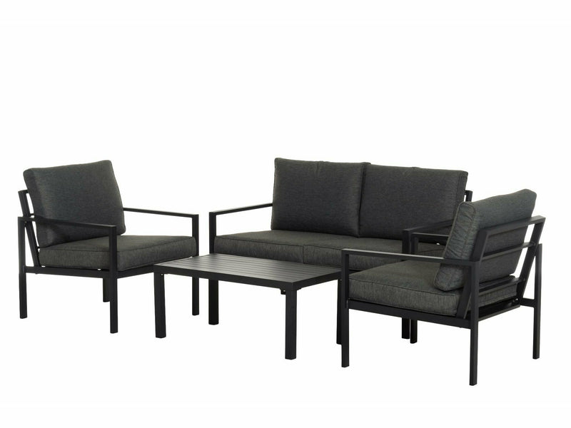 Piazza sohvaryhmä 4-osainen pihakalusteryhmä musta metallirunko ja tyynyt