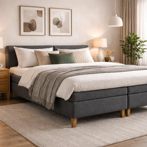 UINU Premium++ jenkkisänky vaaleanharmaa kangas ja paksu patja