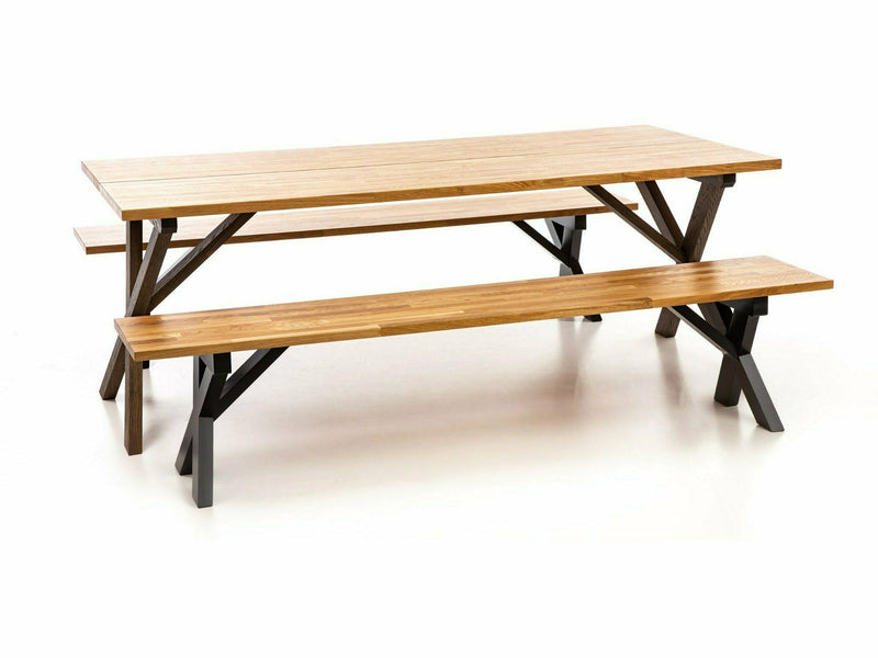 MAKU Lankku 6 ruokailuryhmä musta tammi pöytä ja penkit