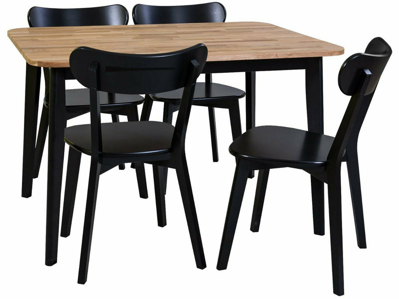 MAKU Mango 4 ruokailuryhmä valkoinen puu ja mustat metallijalat