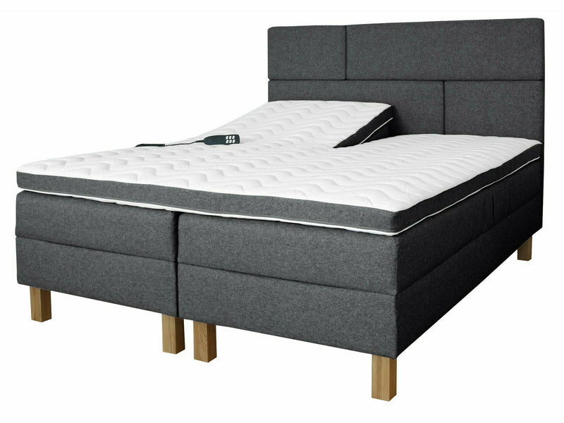 UINU Comfort Optima moottorisänkysetti runkopatjat grafiitinharmaa Inari-kangas päädyllä