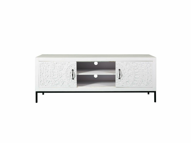 Ornament TV-taso 160 cm valkoinen ja musta liukuovilla ja kaapilla