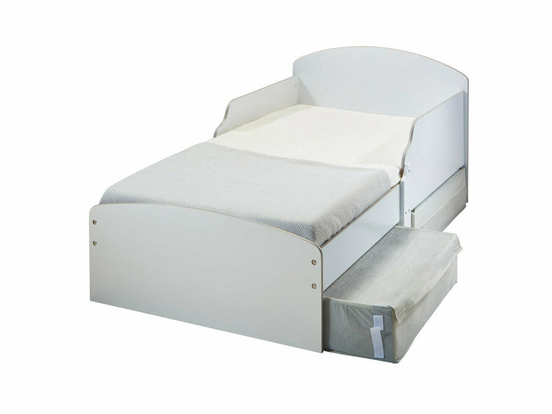 Lastensänky laatikoilla valkoinen moderni muotoilu