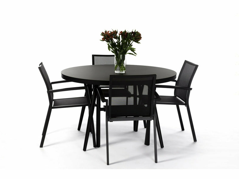 Garden Pro pyöreä pihakalusteryhmä musta metallirunko 4 tuolilla